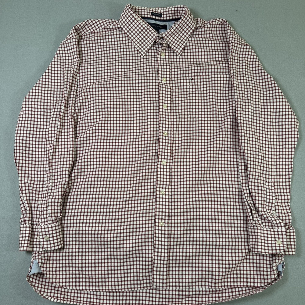 Tommy Hilfiger Mens XXL Red White Check Plaid Long Sleeve Button Down Shirt